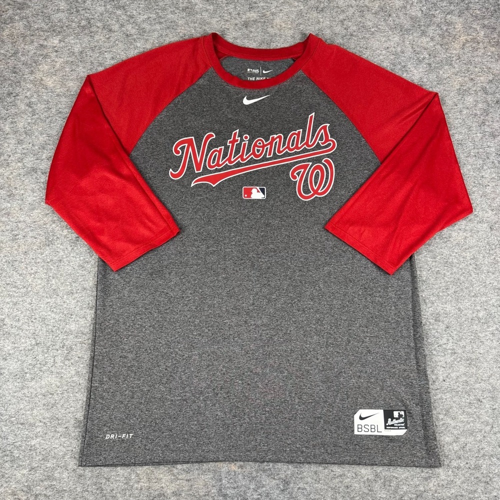 Nike Dri Fit Washington Nationals MLB T-Shirt Tee Athletic Cut Mens Large‎ L